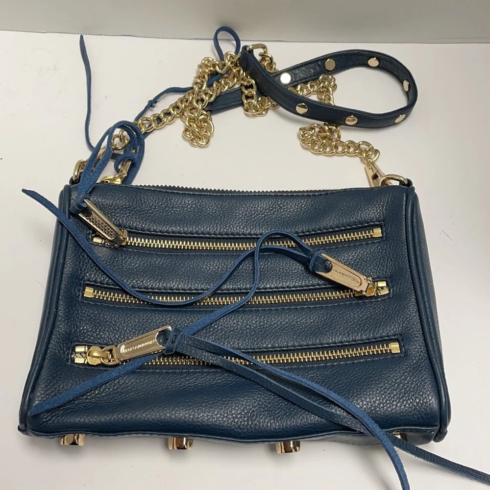 Rebecca Minkoff navy and gold cross body bag